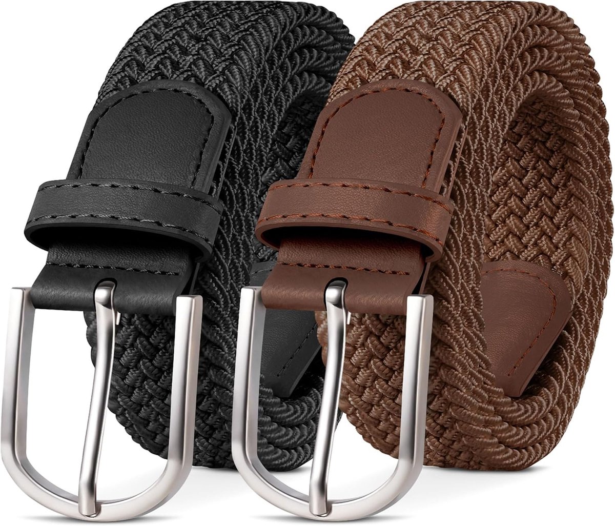 YOUCHAN Pack of 2 Elastic Belt, Fabric Braided Belt for Men and Women, 33 mm Wide, Sizes 90–140 cm - ShopVlot