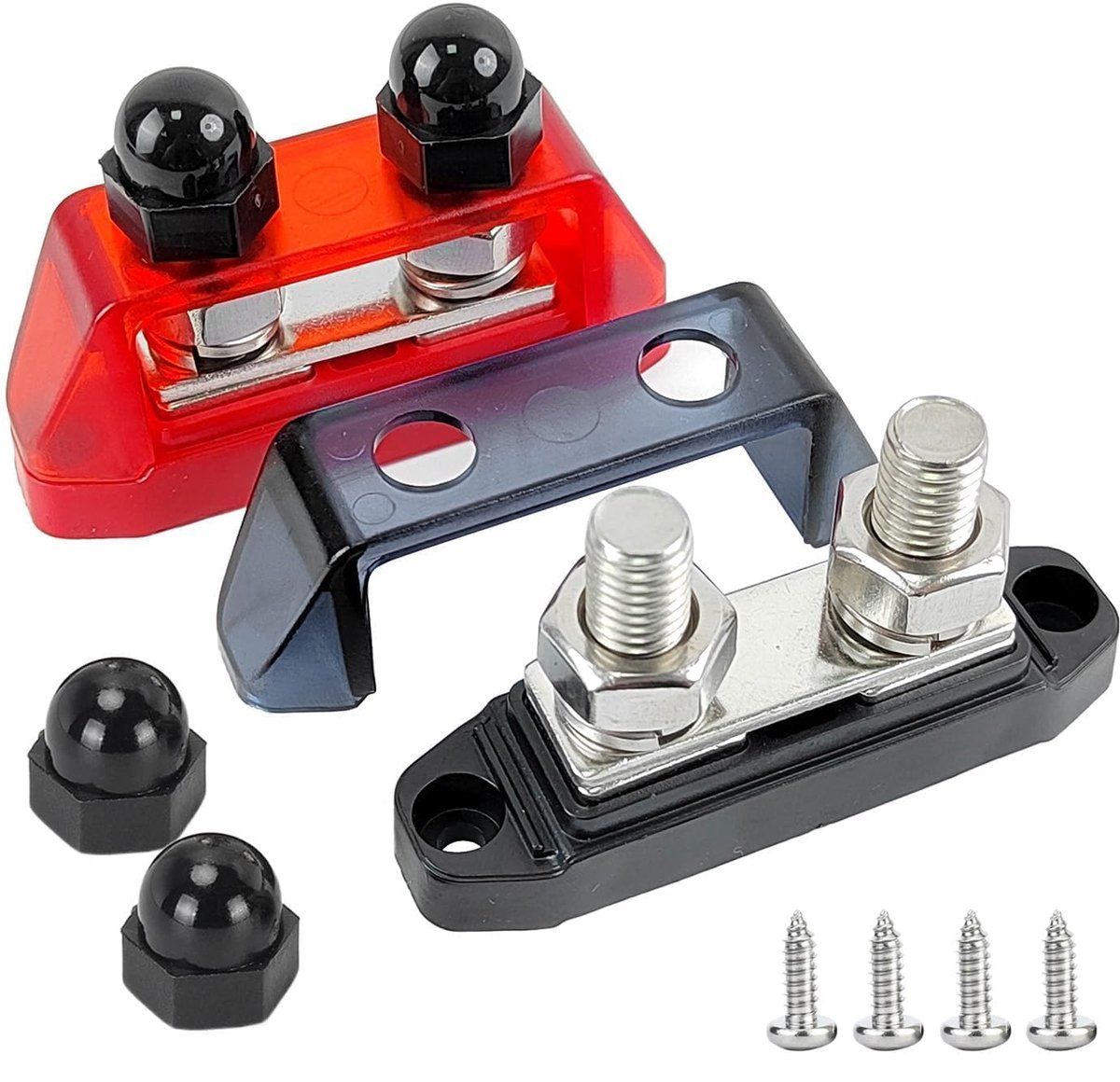 2 Pieces DC Collecting Rail 12V 48V 250A Distributor Block Red + Black Power Distributor M10 Bolts Battery Bus Bar for - ShopVlot