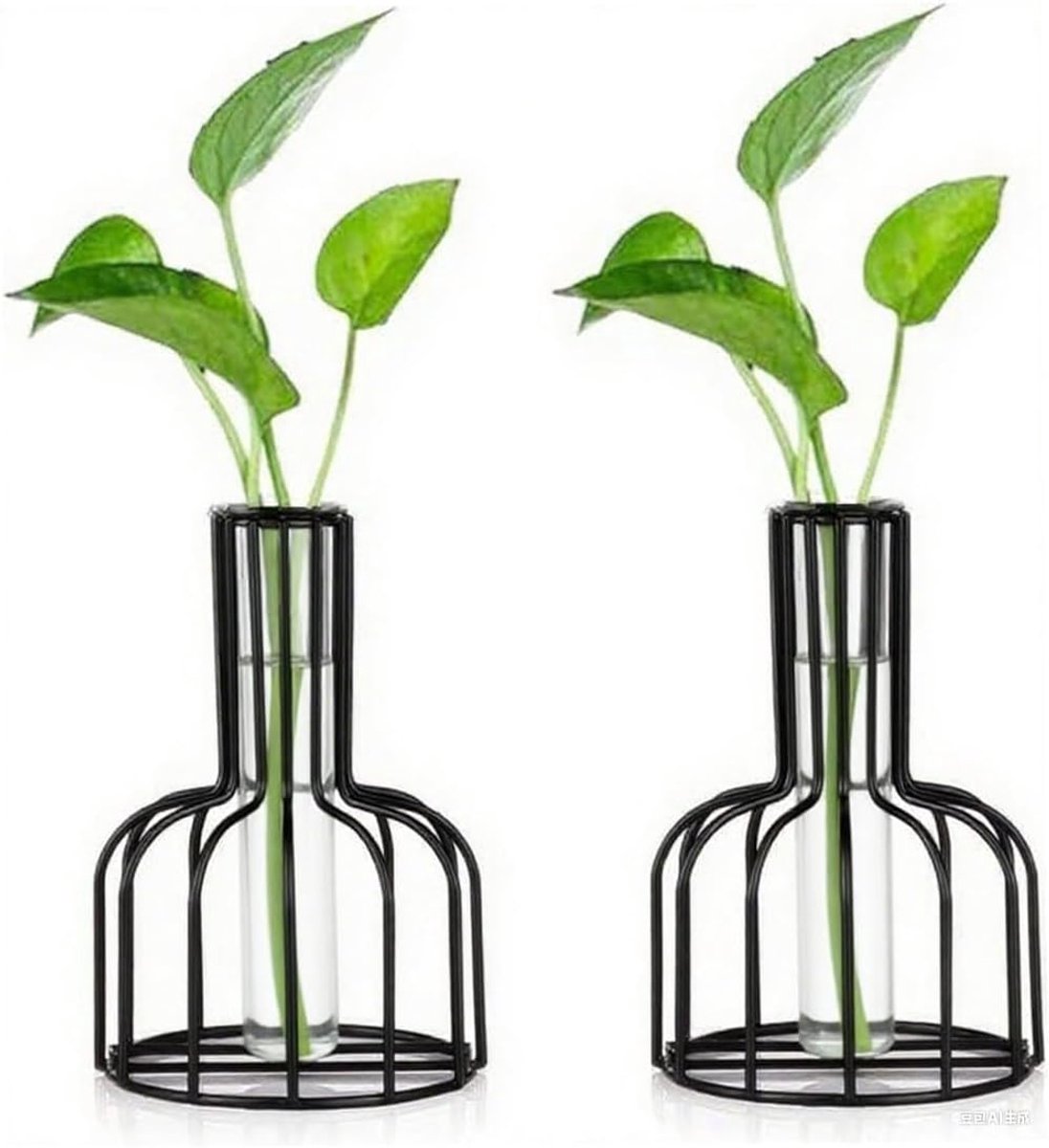 2Pcs Black Flower Vase with Metal Frame, Test Tube, Plants, for Flowers, Wedding, Party, Garden, Home Decoration(Black) - ShopVlot