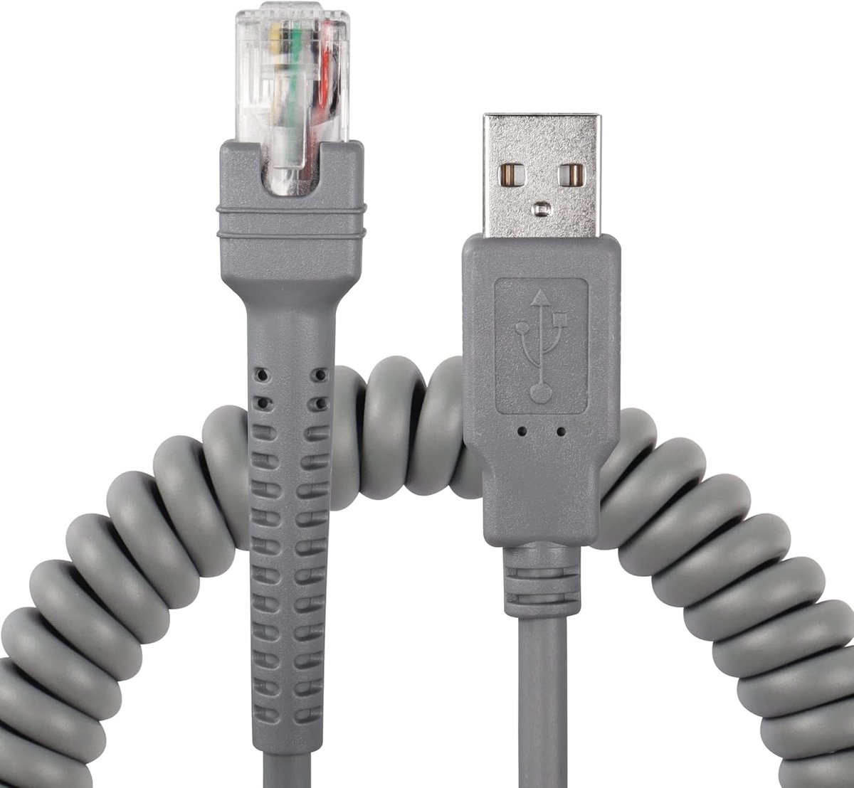 SinLoon 3M USB A to RJ45 Coiled Spiral Extension Cable Compatible with Symbol Barcode Scanner Ls2208ap Ls1203 Ls4208 - ShopVlot