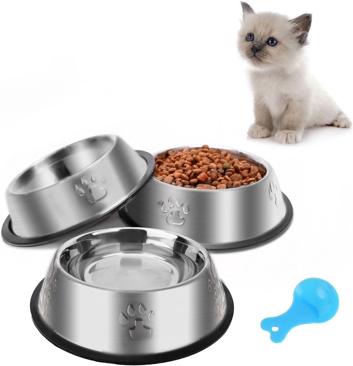 Stainless Steel Dog Cat Bowls for Small, Medium and Large Dogs, Cat Kitten Rabbit Platter with Rubber Base, Pet Feeder - ShopVlot