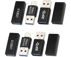 Set van 8 USB 3.0 Koppeling Adapters, USB-C naar USB Plug Adapter, Aluminium USB A Adapter voor Thuis, Kantoor en Reizen, Perfect voor Technische Gebruikers