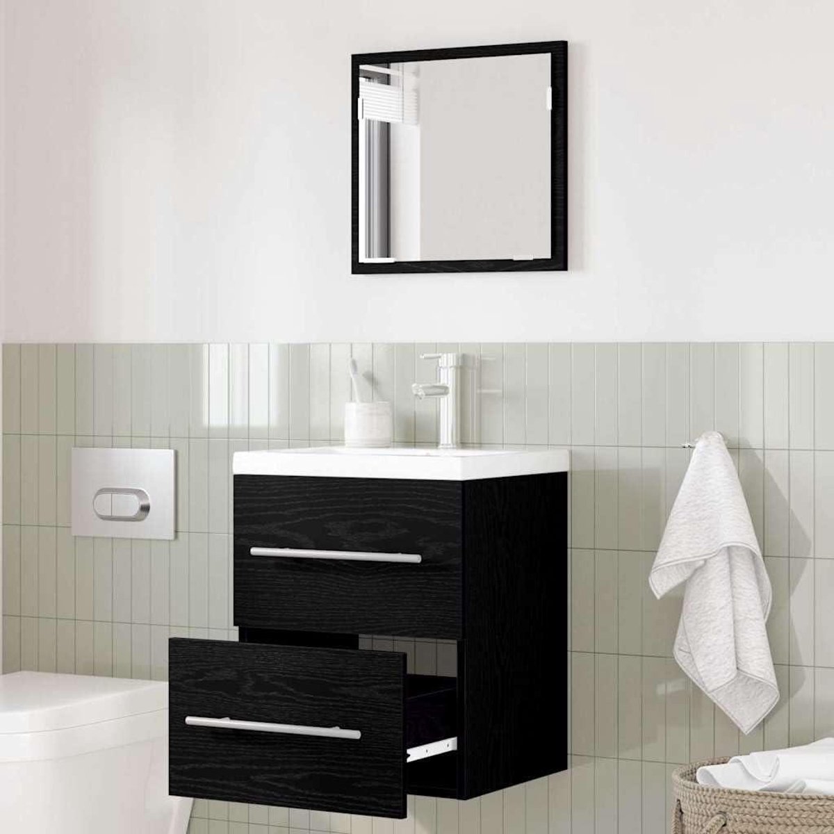Badkamerkast met spiegel - Wandkast opbergkast - Ruimtebesparend opbergen - Vochtbestendig oppervlak - 41 x 385 cm - Zwart