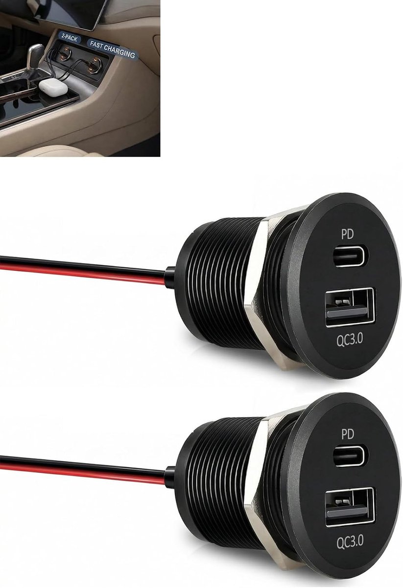 USB C socket 12 V - dual port - vol aluminium - snelle oplader voor motorhome en auto - ShopVlot