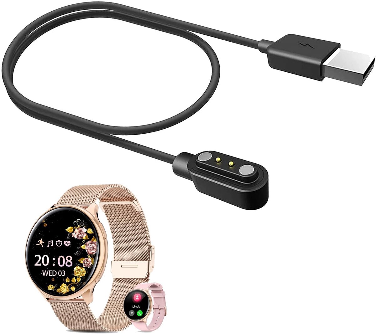 Oplaadkabel voor QEYUMYEU 2025 smartwatch dames 1,39 inch G23 - USB compatibel - enkel kabel - ideaal voor opladen - ShopVlot