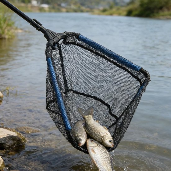 Schepnet 90 cm - opvouwbaar nylon - driehoekig frame - ideaal voor vijver en bootvissen - ShopVlot — afbeelding 3