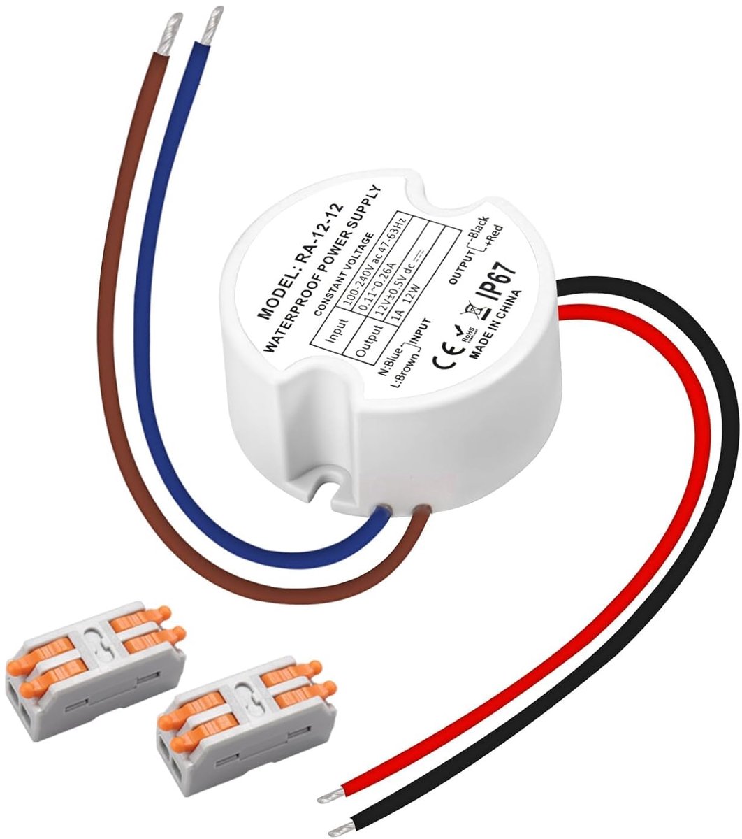 LED transformer 12 V 12 W - compact rond ontwerp - IP67 waterdicht - ideaal voor LED strips en sfeerverlichting - ShopVlot
