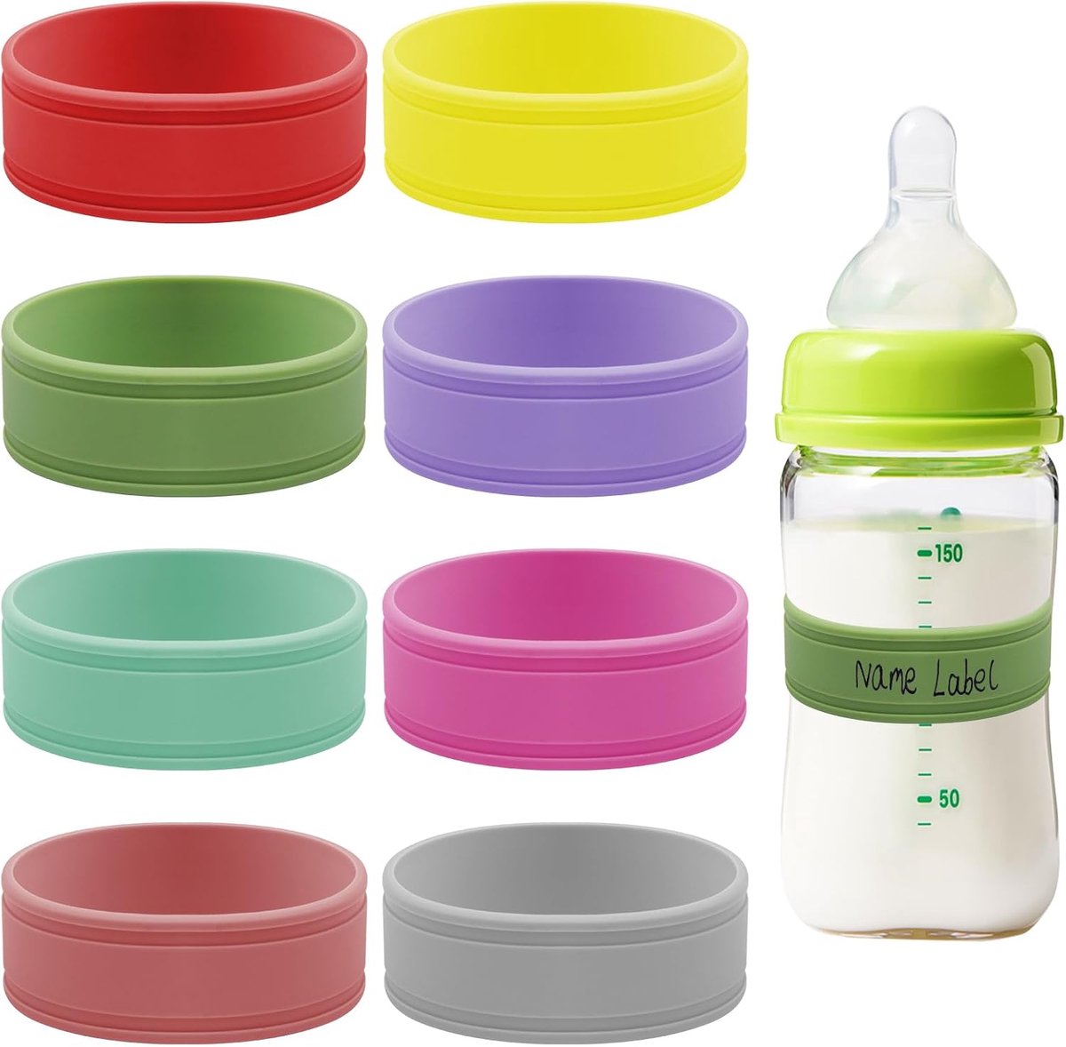 Silicone baby bottle banden - set van 8 - kleurrijk - herbruikbaar en veilig voor kind - ShopVlot