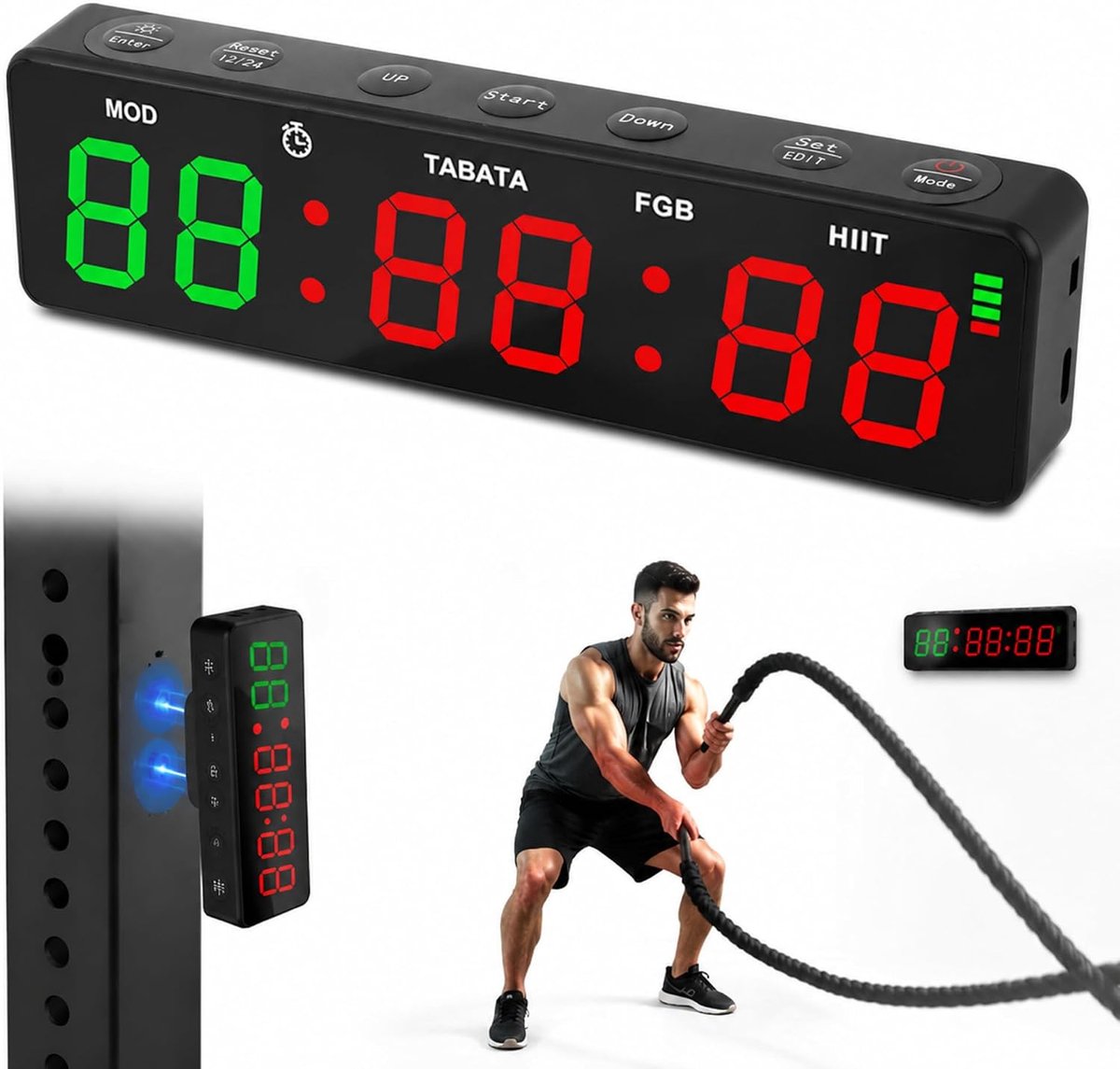 Draagbare gymtimer - mini-intervaltimer - countdown/up - ideaal voor HIIT-trainingen - ShopVlot