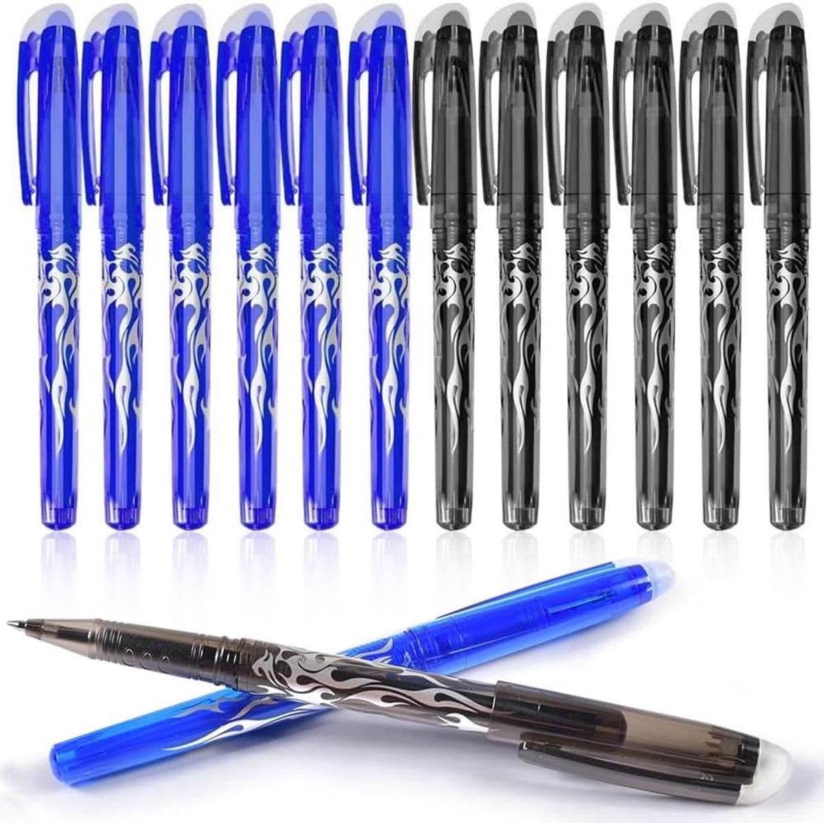 Uitwisbare balpen 0.5mm - set van 12 - 6 zwart, 6 blauw - ideaal voor school en kantoor - ShopVlot