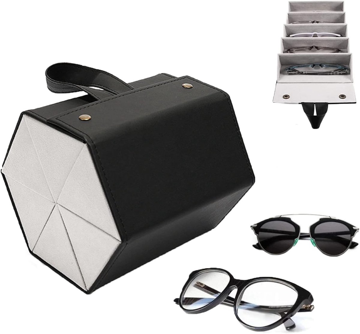 Zonnebril opbergdoos 6-vaks - PU leer - opvouwbaar - ideaal voor brillen en kleine items - ShopVlot