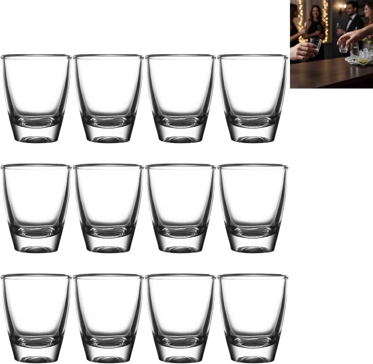 Borrelglazen set van 12 - 35 ml - kristalhelder - eivormig ontwerp voor comfortabele grip - ShopVlot