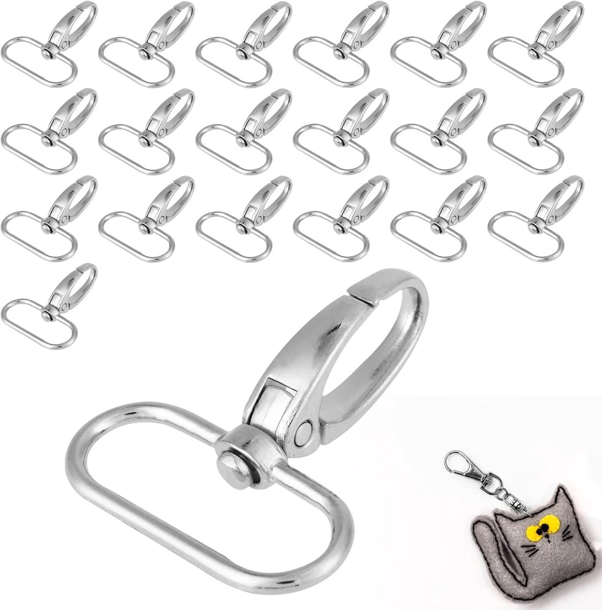 20 Stuks Draaihaak Carabiner voor Sleutels en Lanyards, Duurzaam en Lichtgewicht Metaal (32mm)