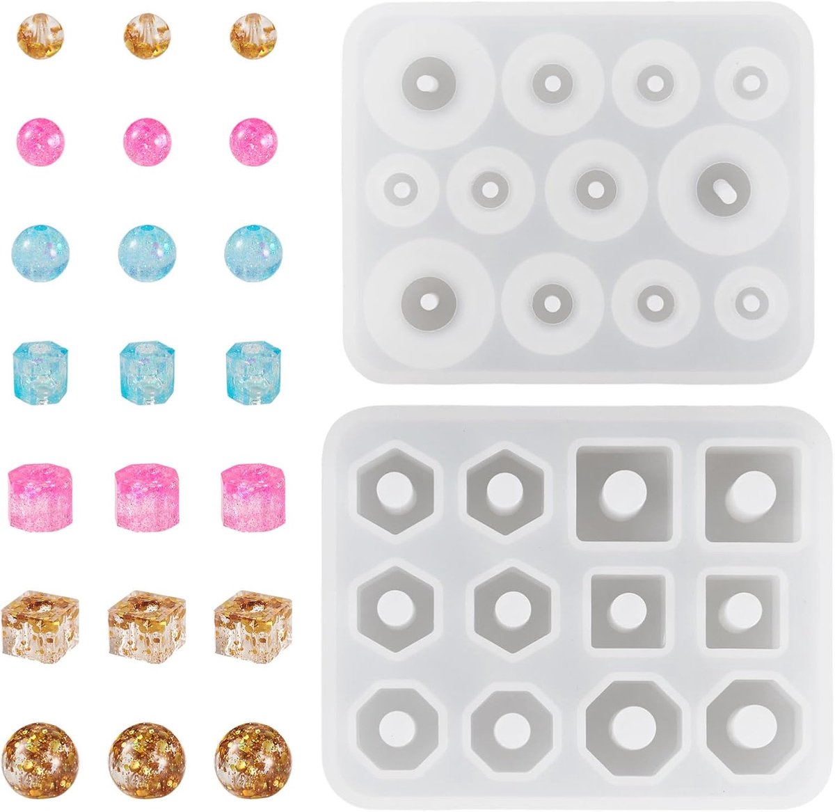 Siliconen kralenmallen 2pcs - ronde en kubusvorm - flexibel en herbruikbaar - perfect voor DIY sieraden - ShopVlot
