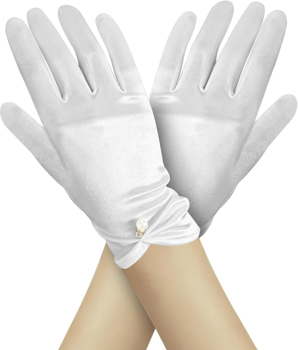 Satin Handschoenen - Korte Elastische Parels - Ideaal voor Bruiloften - Elegante Styling - ShopVlot