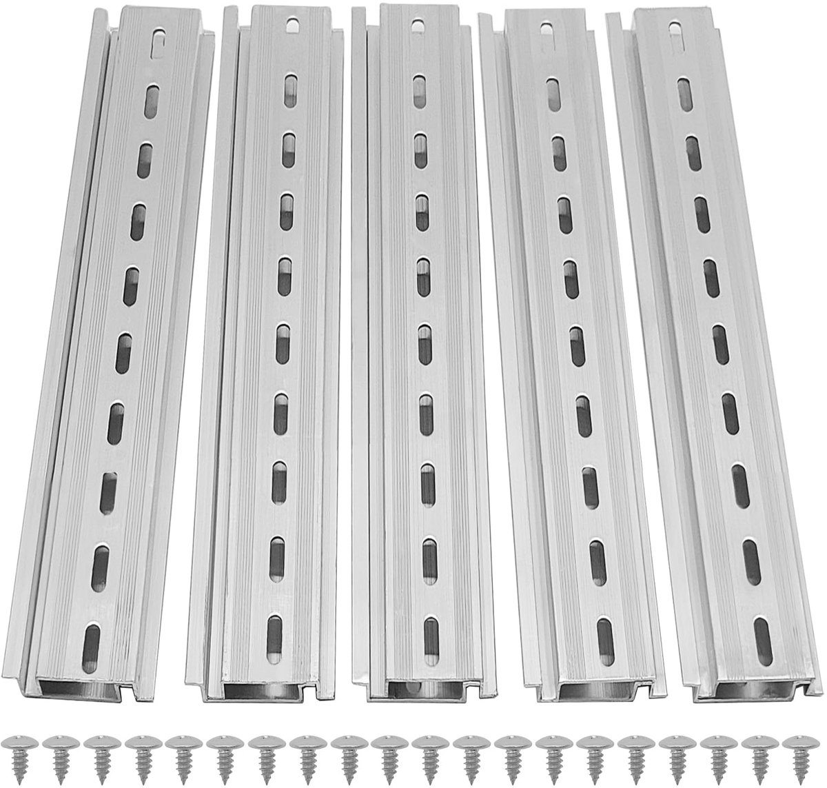 DIN rails 20 inch slotted - aluminium 7.5mm hoogte x 35mm breedte - 10 stuks inclusief schroeven - ShopVlot
