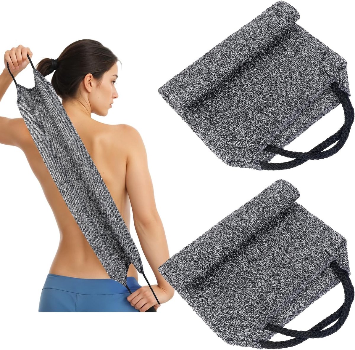 Set van 2 Rug Scrubs met Handvatten, Dubbelzijdige Borstel voor Dode Huidverwijdering en Exfoliatie