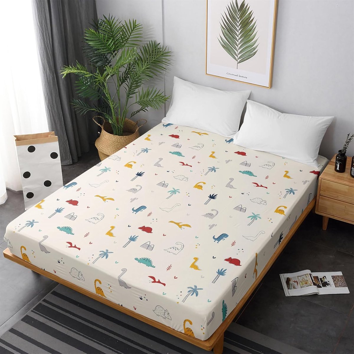 Fitted sheet 90 x 190 cm - Dinosaur - Microfiber - Wasbaar en elastische rand voor optimale pasvorm - ShopVlot