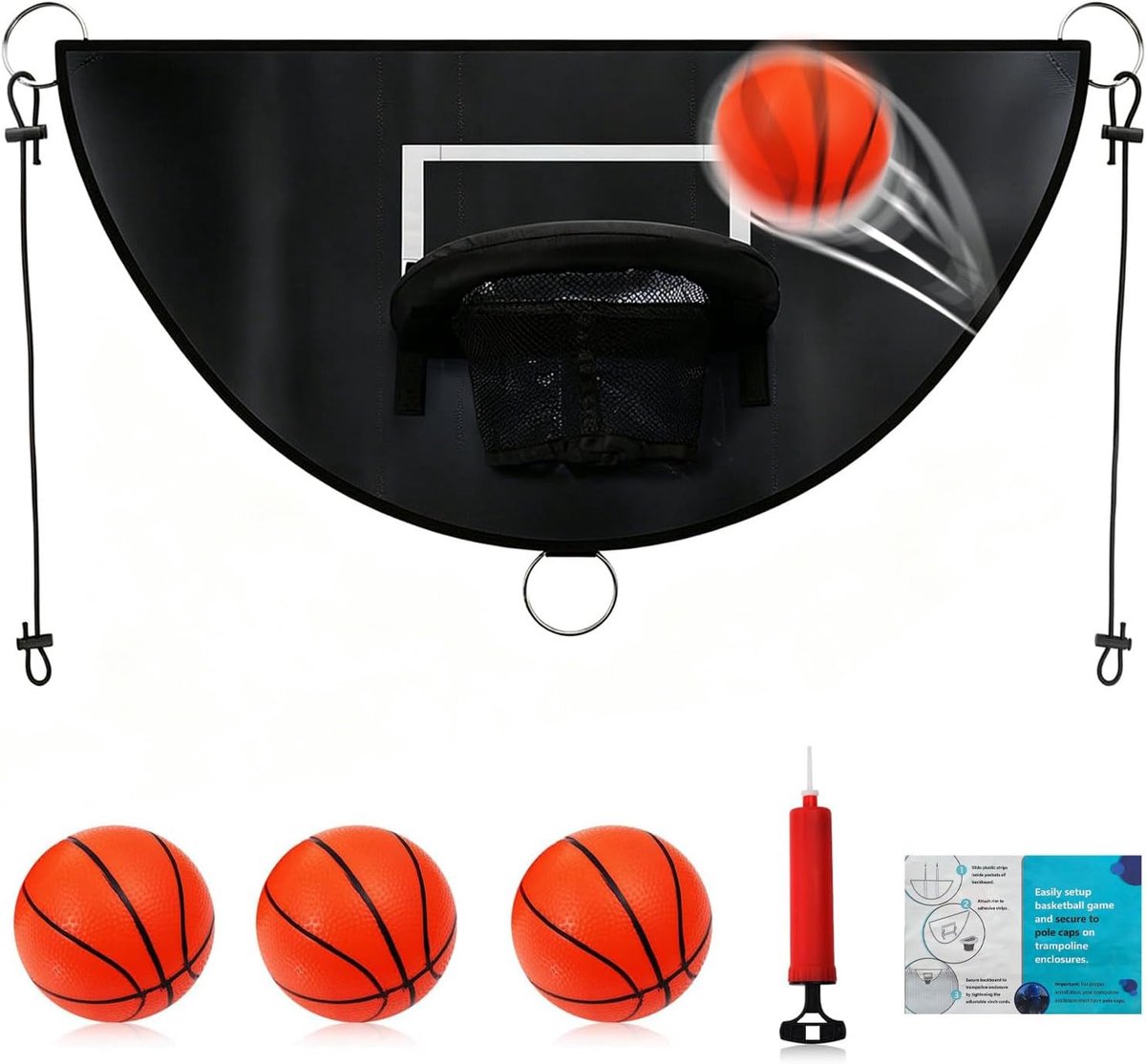 Trampoline basketbalkorfset met mini-ballen - veiligheidsafscheurrand - ideaal voor kinderen en volwassenen - ShopVlot