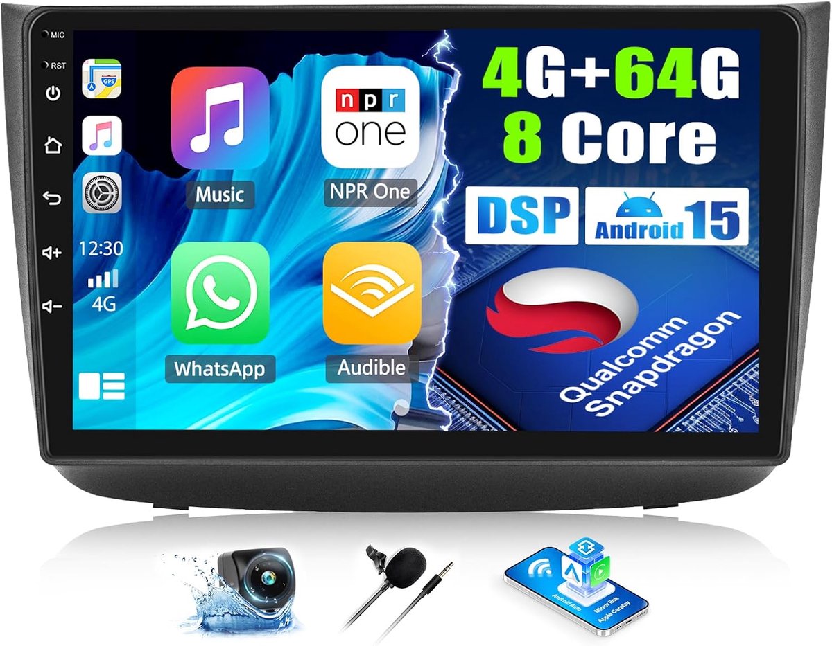 Android Auto Navigatiesysteem 4G+64G - 8-Core Qualcomm - CarPlay & Android Auto - Verhoog je rijervaring - ShopVlot