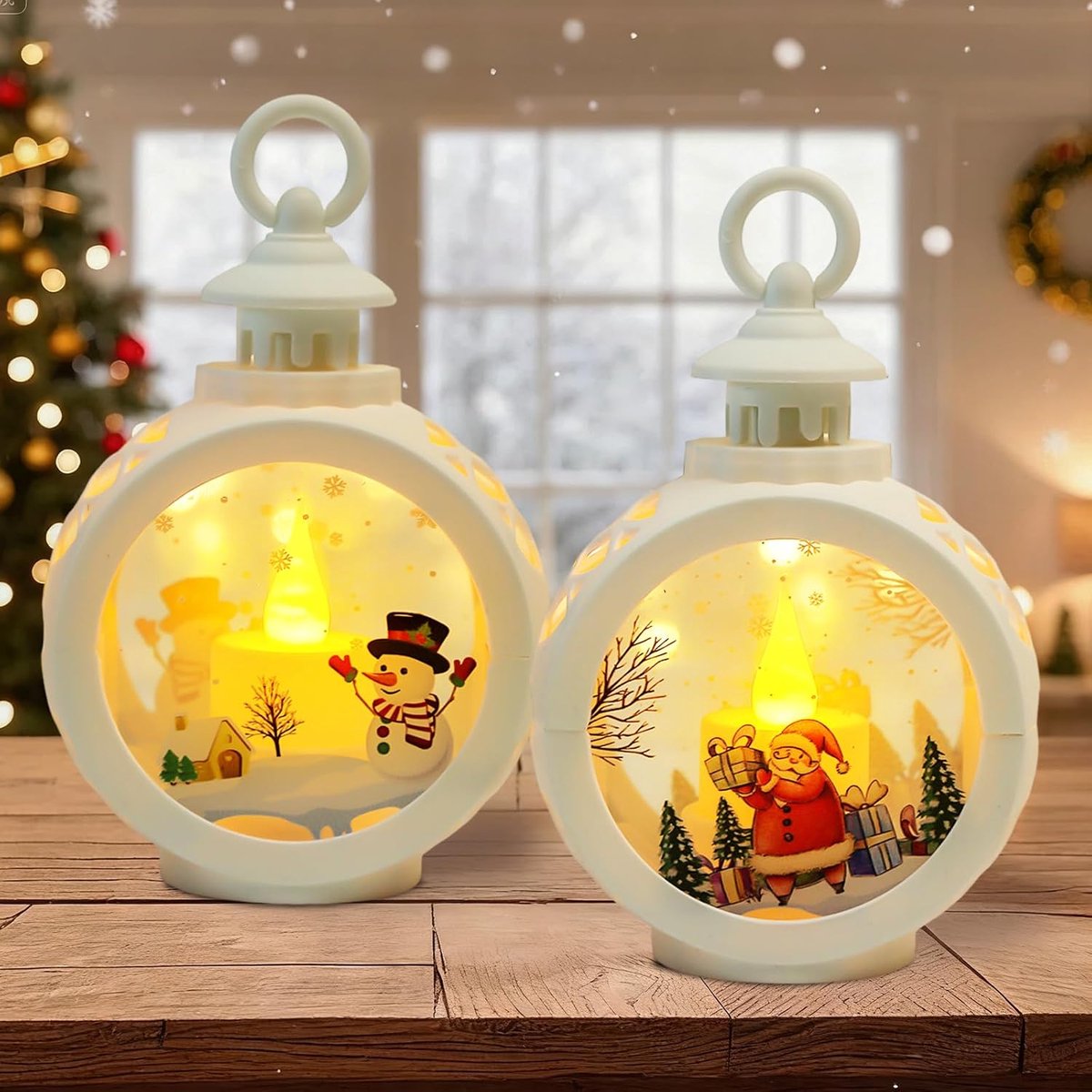 Lantaarn Kerstmis, Set van 2 - Verlichte Lantaarns - LED Lantaarns voor Binnen en Buiten - Creëer een Gezellige Sfeer - ShopVlot