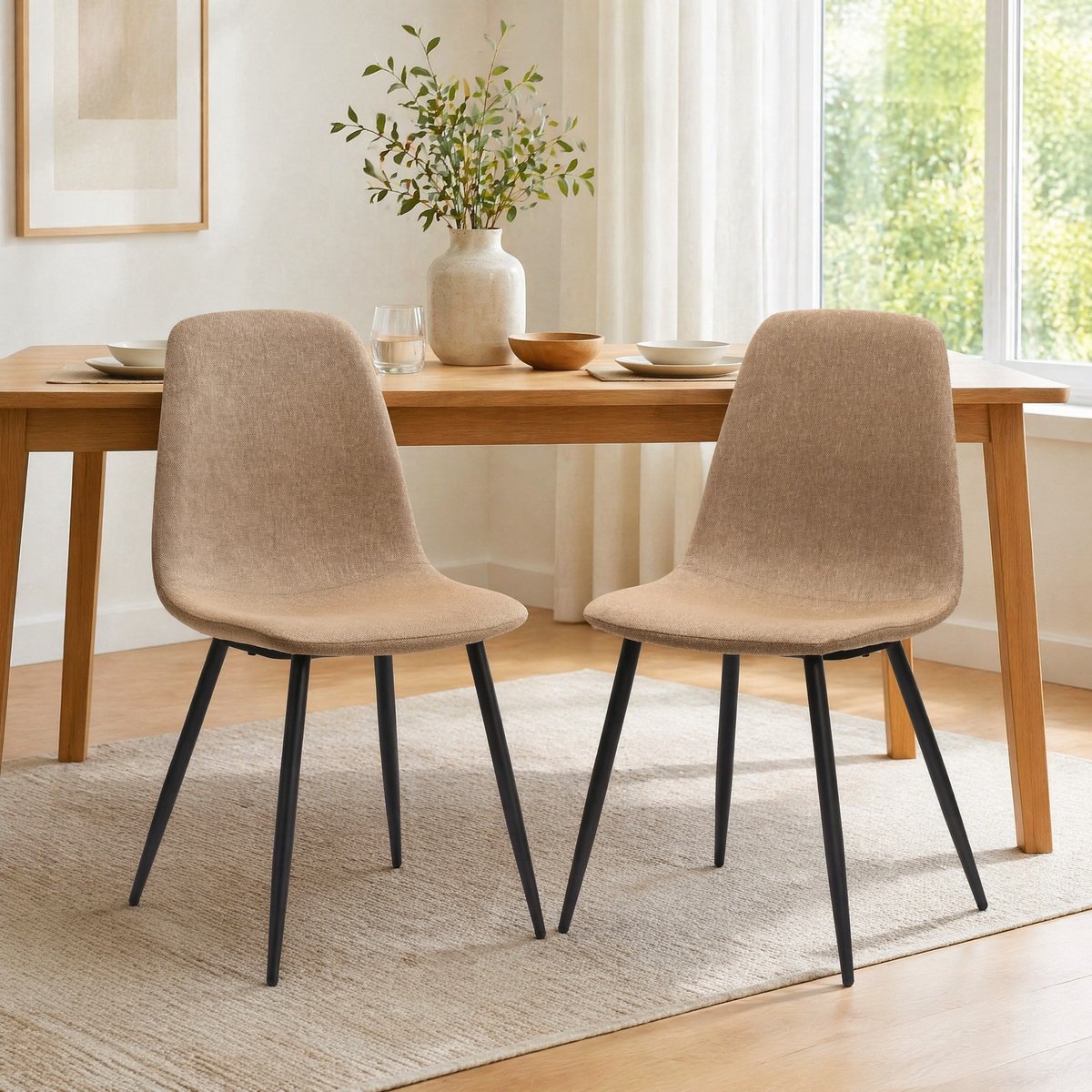 COVREO Eetkamerstoel 43,5 x 52 x 84,5 cm bruin, stof en metaal, set van 2