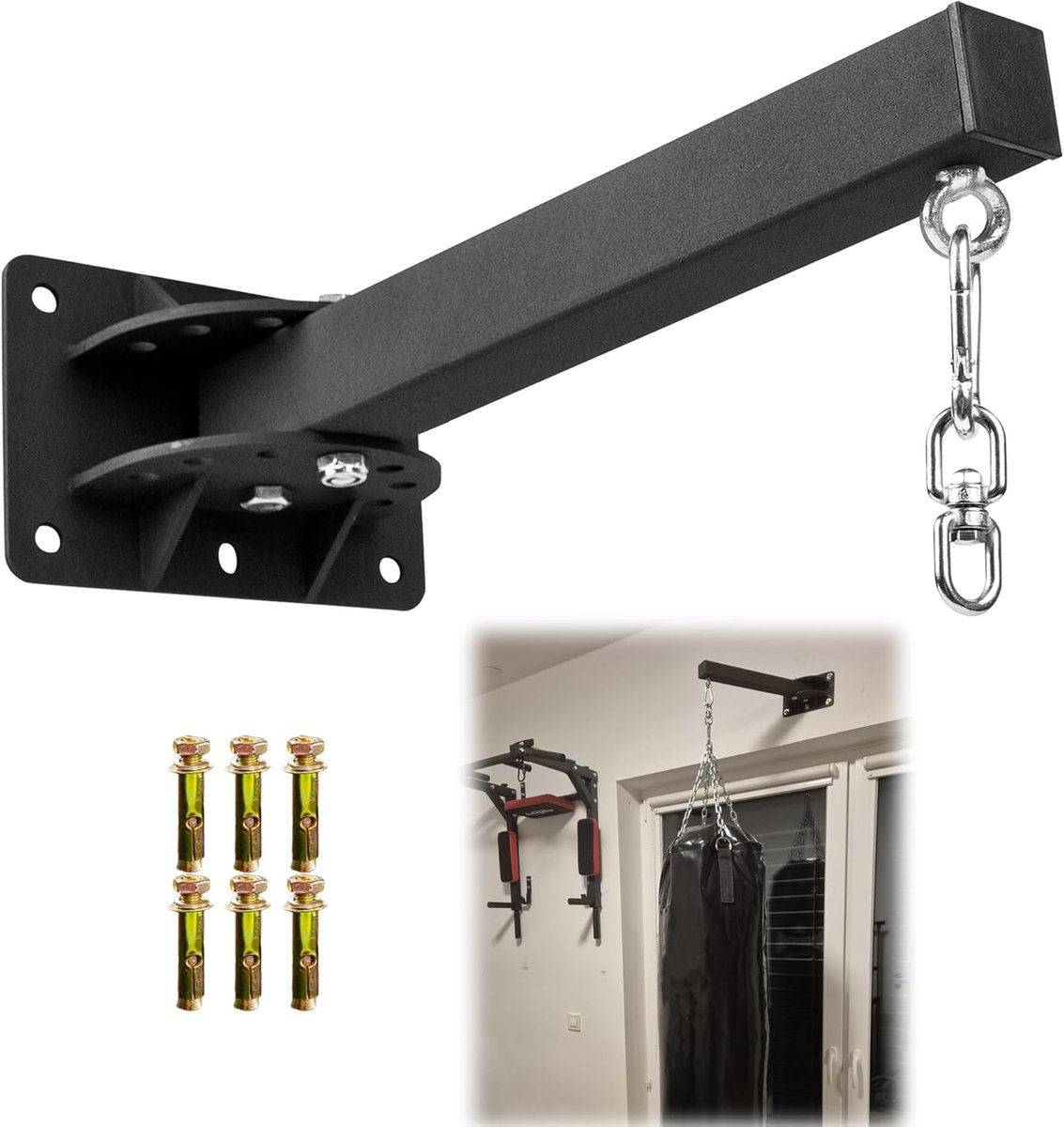 Wandmontage zware tas hanger - stalen constructie - 360° draaibare haak - ideaal voor boksen en MMA training - ShopVlot
