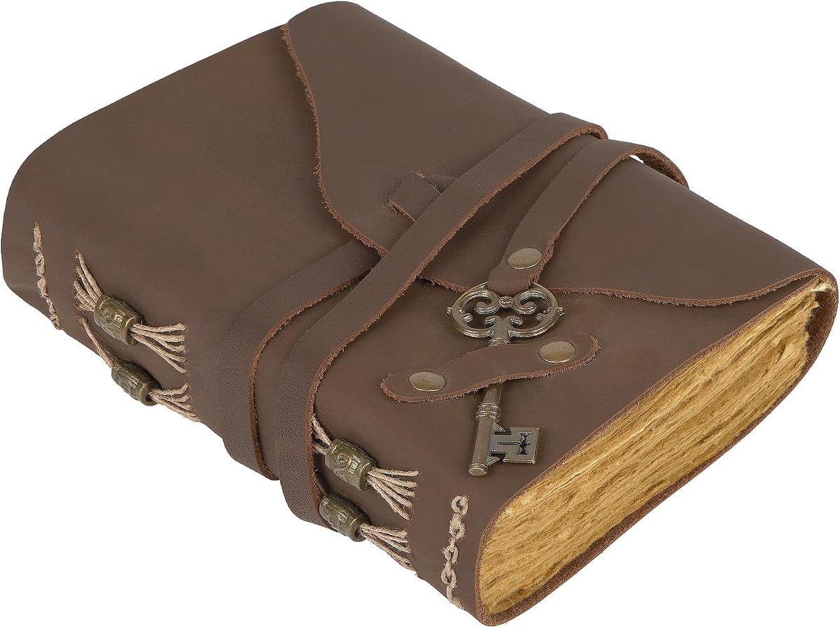 Vintage Brown Leather Journal with Key Cotton Paper Travel Notebook 18 x 13 cm Ideal for Writing, Travel and Personal - ShopVlot