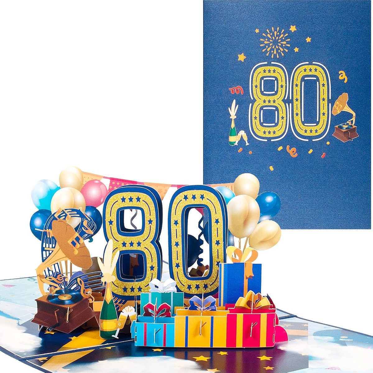 80th Birthday Pop-up Card, 3D Greeting Card for 80th Birthday, Anniversary, Greeting Card for Birthdays, Weddings - ShopVlot
