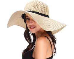 Risipu Women's Wide Brim Sun Hat Black Bow Adjustable Summer Beach Hat UV Protection Sun Visors for Women Foldable - ShopVlot