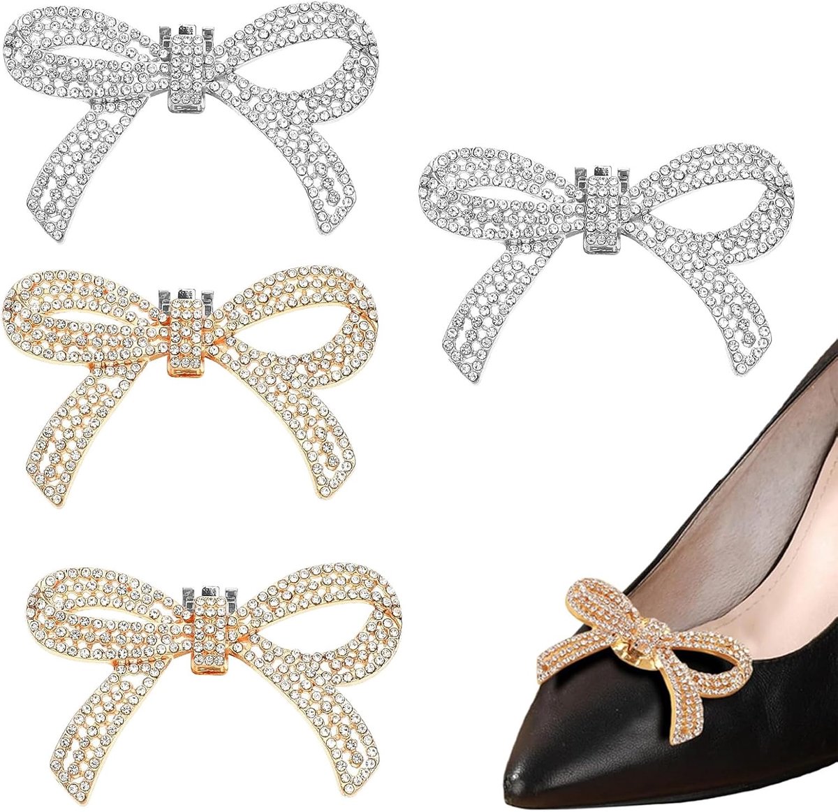 4pcs Shoe Clips, Removable Shoe Clips, Crystal Shoe Buckle, Gold, Silver, Rhinestone Shoe Accessories, Used for - ShopVlot