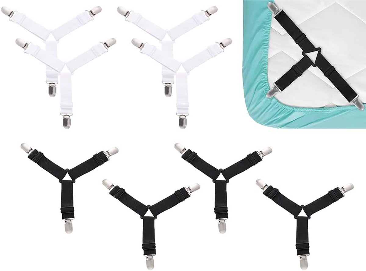 SnelShoppen - Pack van 8 Elastische Hoeslaken Straps, Witte Beddenlakens Tensioners, Beddenlakens Clips, Verstelbare Beddenlaken Straps, Kwaliteitsmat