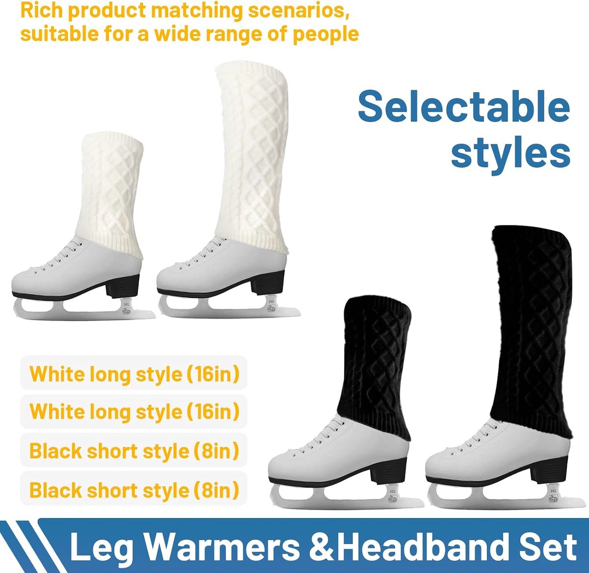 Leg Warmers and Headband Set for Figure Skating, Hockey, Ice Skates, Warm Knit, Winter, Fleece Lined, Leg Warmer and - ShopVlot