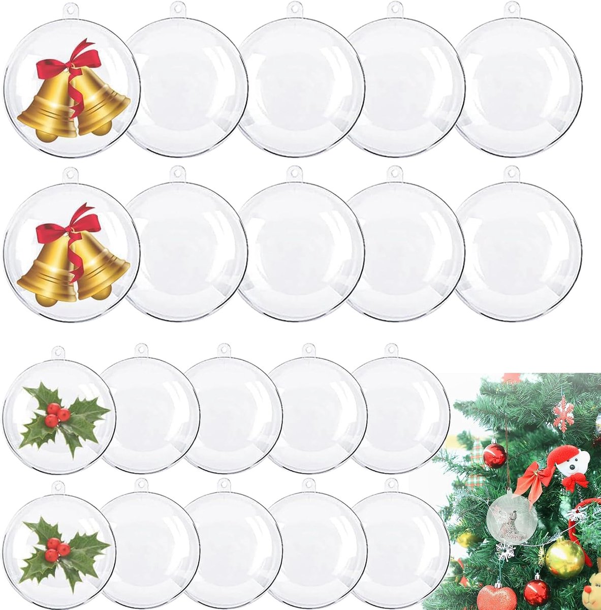 DHER 20 stuks transparante plastic ballen om te vullen, holle kerstballen - ShopVlot