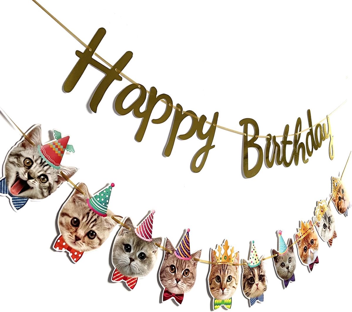 Cats Happy Birthday Banner, Cat Face Decoration, Cat Birthday Garland, Cat Birthday Decoration, Crown Decoration, Cats - ShopVlot