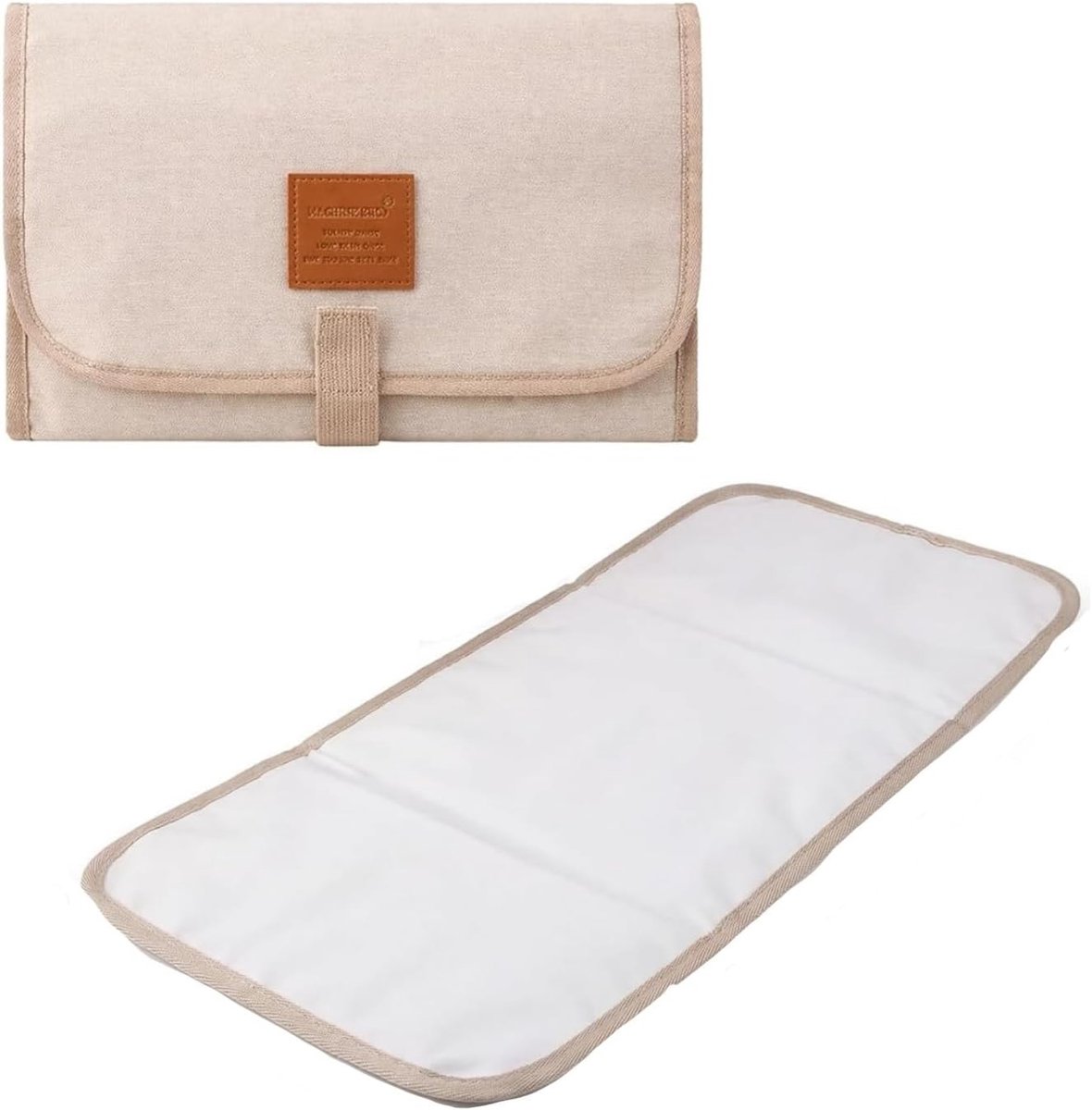 Veranderbare luiertas met verschoonmat voor onderweg, waterdicht en wasbaar, opvouwbare verschoonmat (31 x 59 cm), praktische luiertas voor babyverzorging thuis en op reis in beige