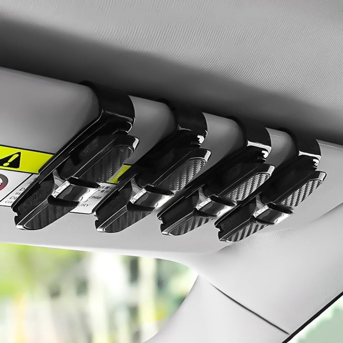 Brillenclip auto multifunctionele organizer - 4 stuks grijs - koolstofvezel oppervlak - houdt brillen en kaarten vast - ShopVlot