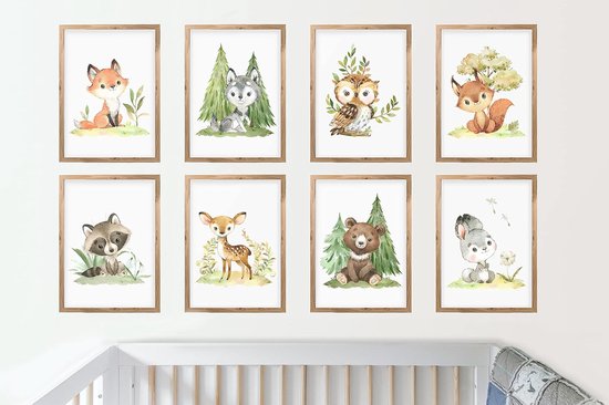 Poster collage schattige bosdieren - 8 x DIN A5 - vrolijke illustraties - perfect voor baby- en kinderkamer - ShopVlot — afbeelding 2