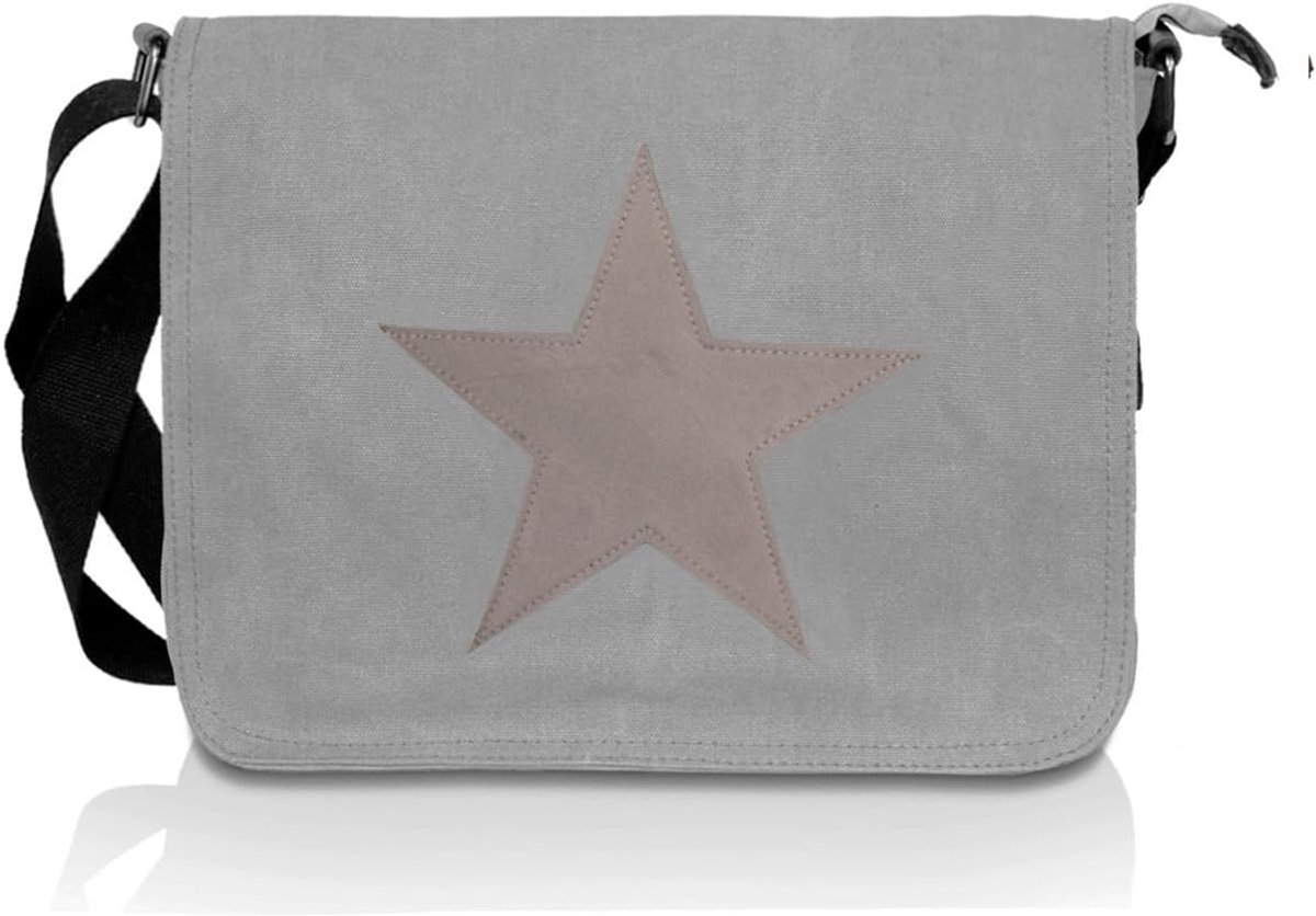 Schoudertas met sterpatroon - grijs - laptop tas - ideaal voor werk of school - ShopVlot