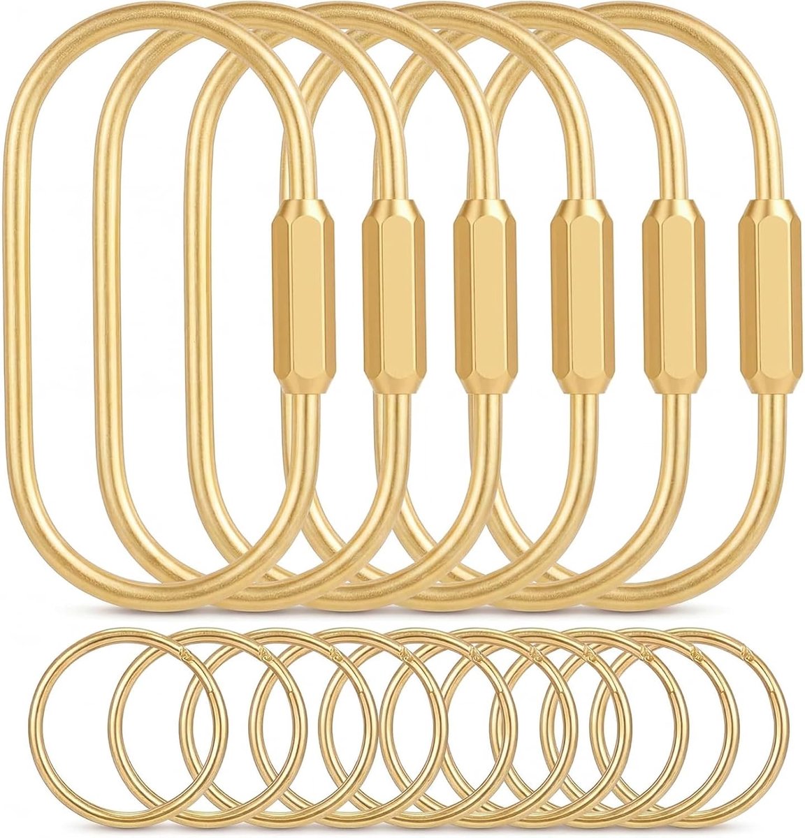 Sleutelhangers 6-pack - Gouden carabiner haken - Messing met schroefsluiting - Voor veilige verbindingen - ShopVlot