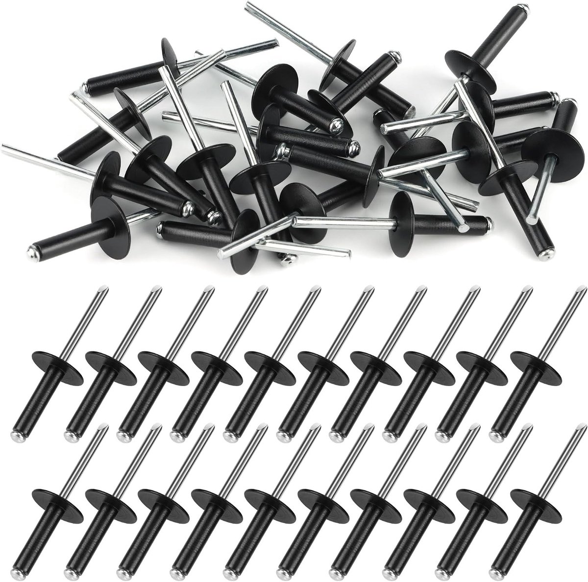 60 Stuks Aluminium Blindklinknagels met Grote Flens 4.8mm x 20mm voor Metaalverbindingen, Zwart, Duurzaam en Sterk