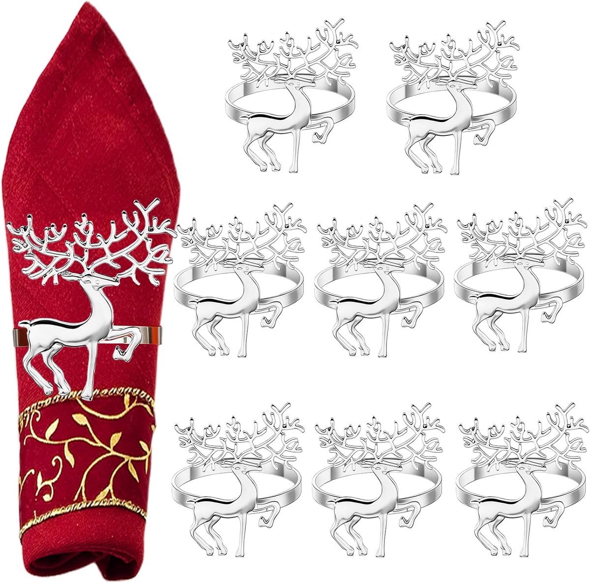 Servetringen kerst 8 stuks - Herten design - Elegante tafeldecoratie - Voor sfeervolle diners - ShopVlot