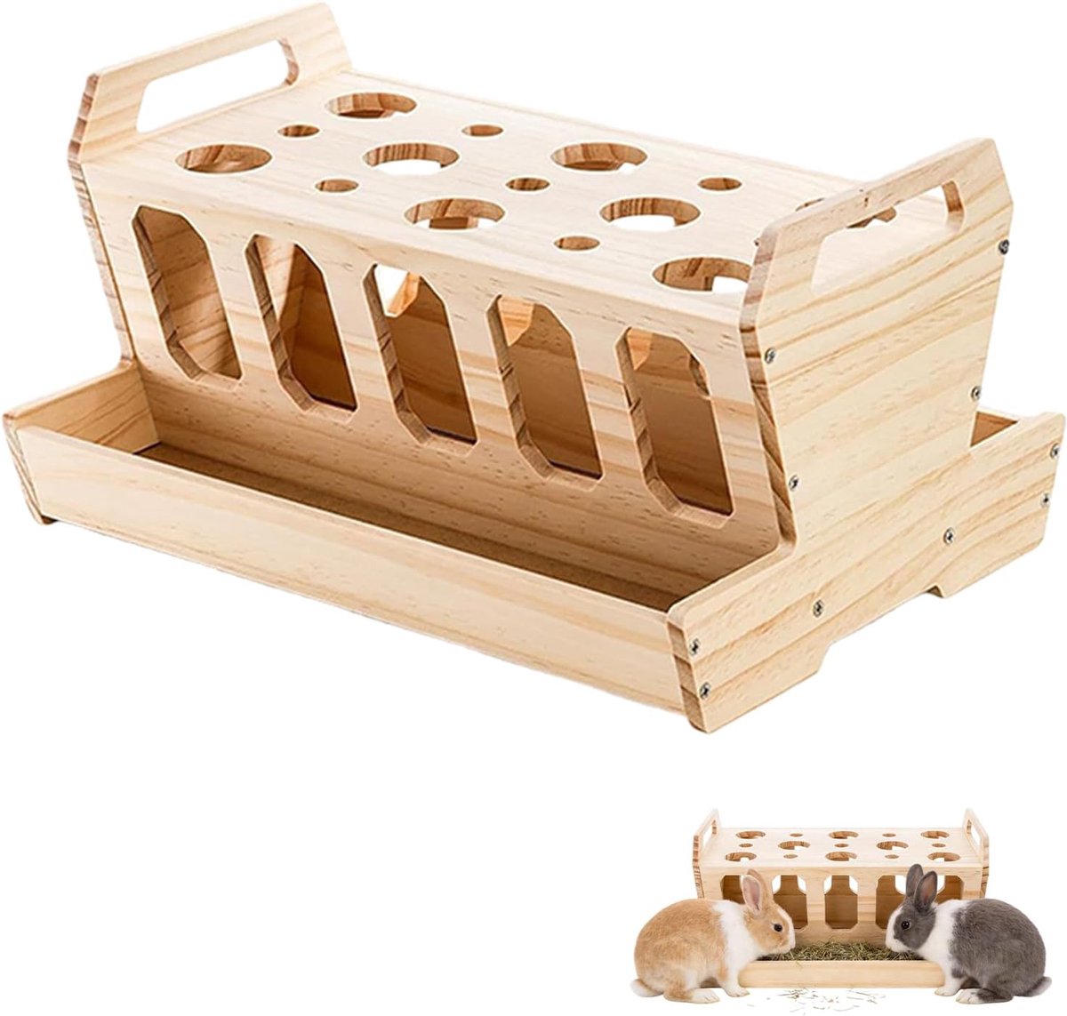 Houten Hooi Rack 30 x 23 x 16 cm - Natuurlijk Hout - Voor Konijnen - Duurzaam Voederrek - ShopVlot