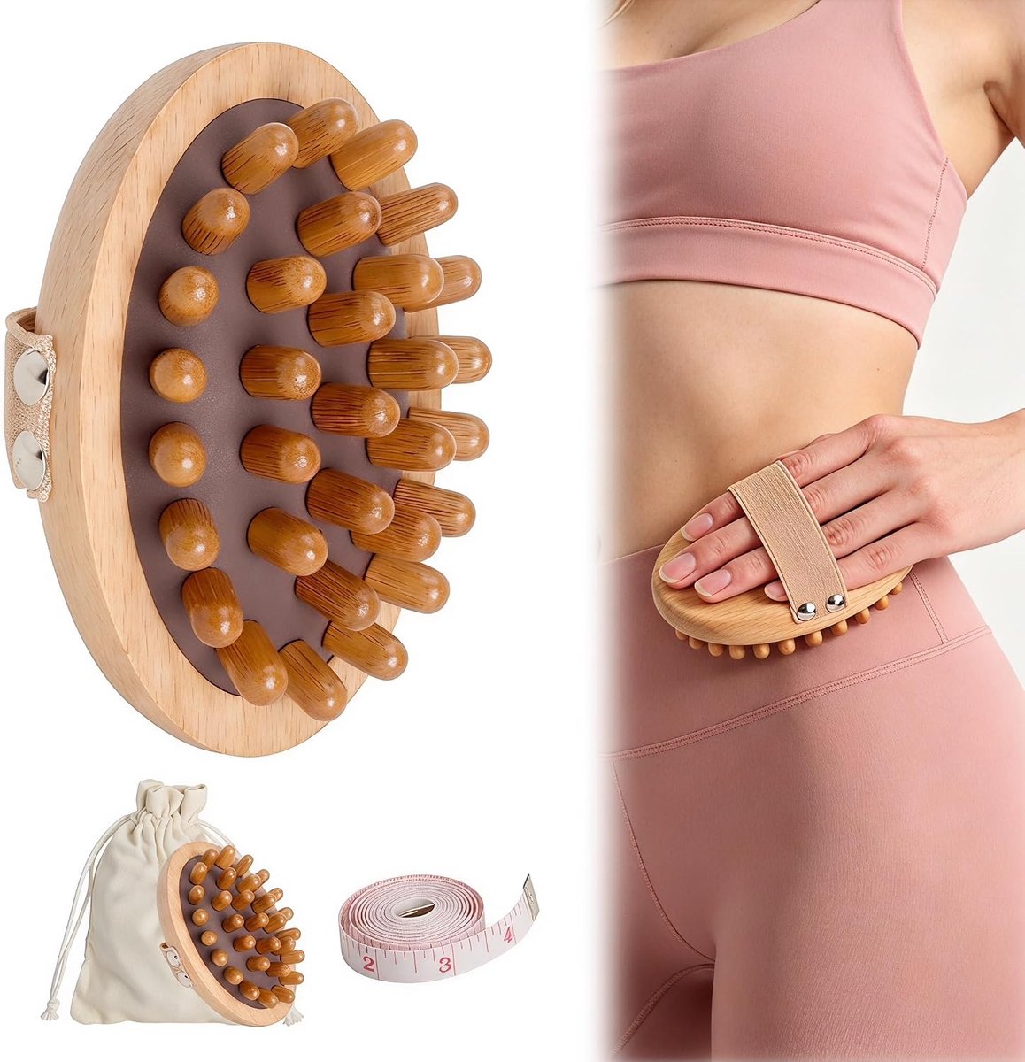 Hoofdhuidmassageborstel beukenhout - ronde massageborstel - antistatisch ontwerp - ontspannende wellnessmassage - ShopVlot
