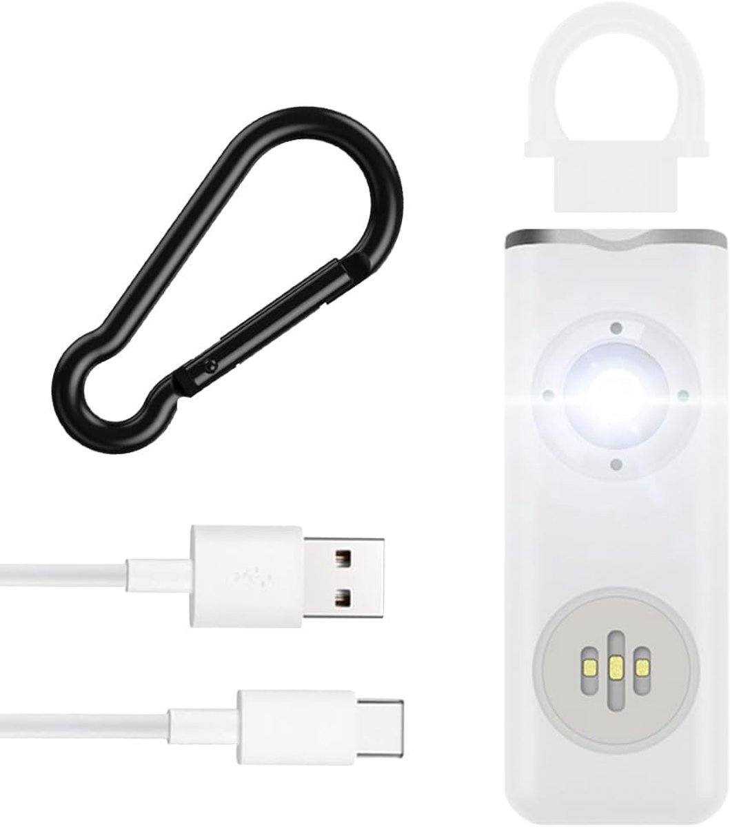 Zakalarm met stroboscoop led-flitslichtsignaal 130 dB alarm - Wit - Persoonlijk alarm voor zelfverdediging .
