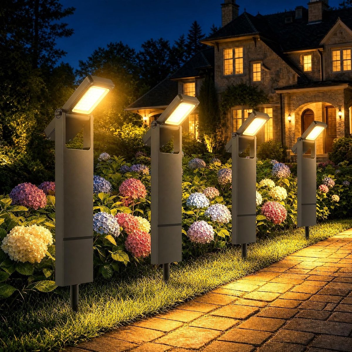 Solarlamp voor Buiten - 4 Stuks - 300 lm - Op Zonne-energie met Polykristallijn Silicium - Voor Tuin en Terras
