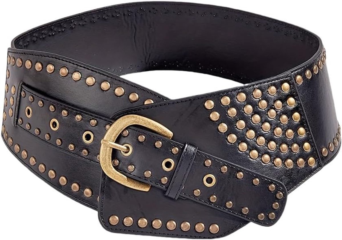 Damesriem met nieten - goud - brede rand - vintage stijl voor elke gelegenheid - ShopVlot