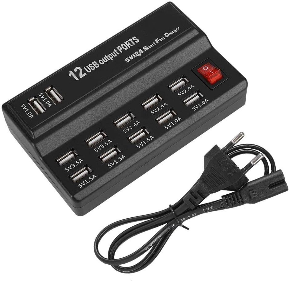 USB hub 12 poorten - snelladen - veilige opladen - ideaal voor meerdere apparaten - ShopVlot
