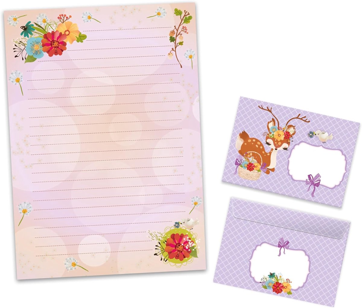 Schrijfwaren set met dieren - A4 blok met 25 vellen - 15 zelfklevende enveloppen - leuk voor kinderen - ShopVlot