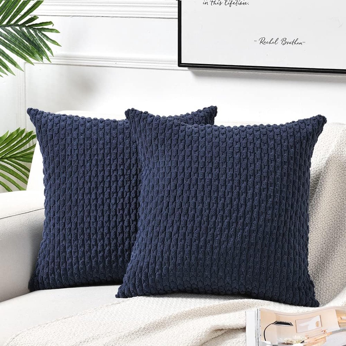 Kussenhoezen 45 x 45 cm - Navy Corduroy Velvet - Fluffy Boho Design - Perfect voor Sofa of Slaapkamer - ShopVlot